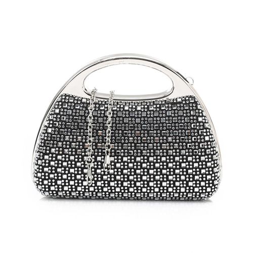 Crystal Embellished Top Handle Clutch - Black