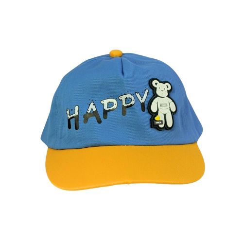 Kids Cotton Baseball Cap with 3D Happy Bear Design - Adjustable Size (Blue/Yellow)