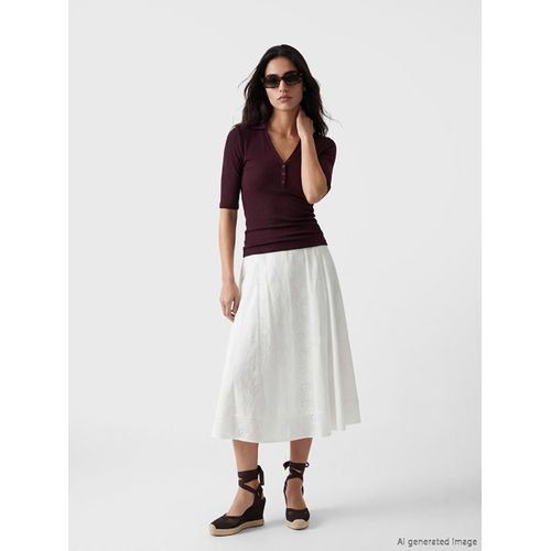 Waist Zippered Embroidered Broderie Skirt