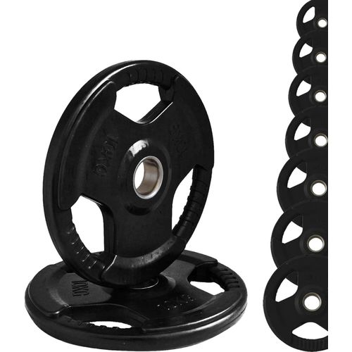 Professional Olympic Weight Discs - 5kg Pair (10kg Total), 50mm Opening Rubber Encased Cast Iron Plates, Tri-Grip Design for Easy Handling, Durable Fitness Equipment