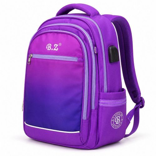 B.Z - School Backpack with Multiple Compartments, Padded Back Support and Side Pockets Purple 20 Inch - T5261
