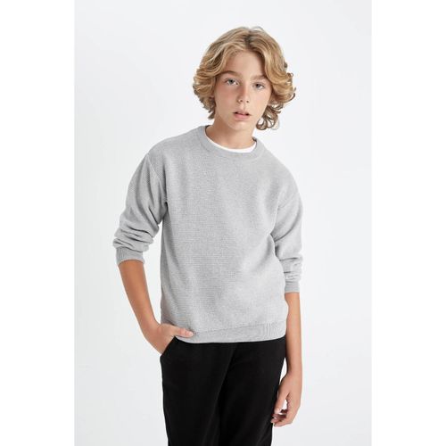 Boys' Grey Crew Neck Basic Plain Knit Sweater