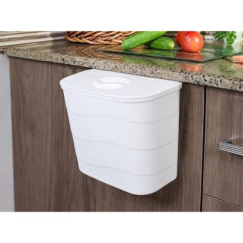 White Plastic Trash Bin, Space-Saving, Durable, Easy-to-Install, Waste Basket, Home, Kitchen, Bathroom.
