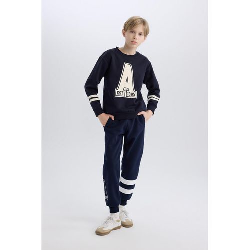 Boys' Navy Blue Elastic Waist and Cuff Printed Jogger Sweatpants