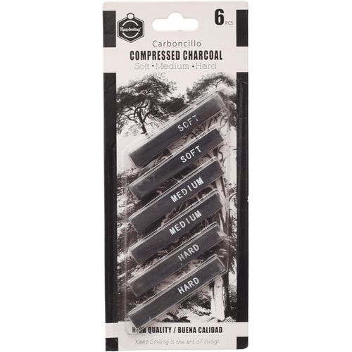 Compressed Set of Charcoal Sticks 2 Soft + 2 Medium + 2Hard Stickes For Professional Shading and Artistic Sketching Black Model TB-101152