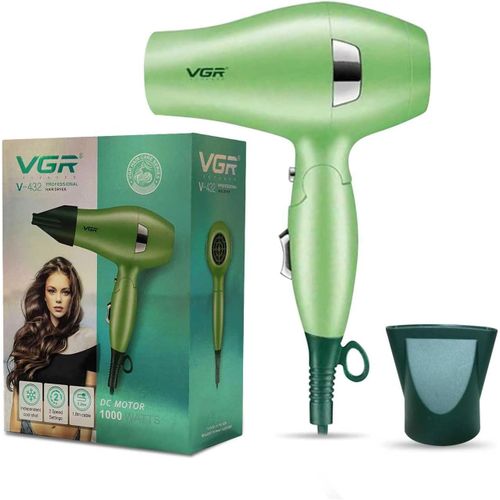 V-432 Professional Hair Dryer, 1000W DC Motor, Foldable, 2 Speed Settings, Cool Shot Button, Overheating Protection, 1.8M Cable (Green)