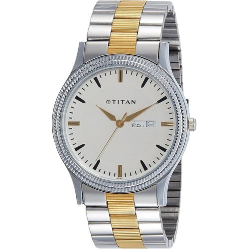 1650BM01 Two-Tone Stainless Steel Band Round Analog Watch for Men - Silver and Gold