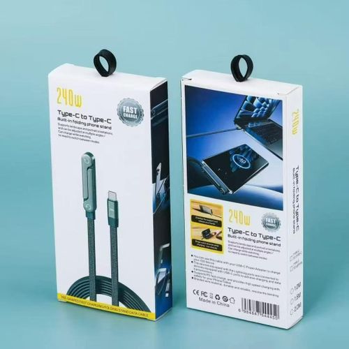 240W Type-C to Type-C Ultra Fast Charging Cable with Built-in Folding Phone Stand – Durable Braided Data Cable