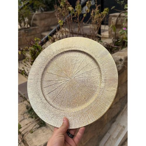 Gold Round Charger Plate with Sunshine Pattern for Table and Decoration