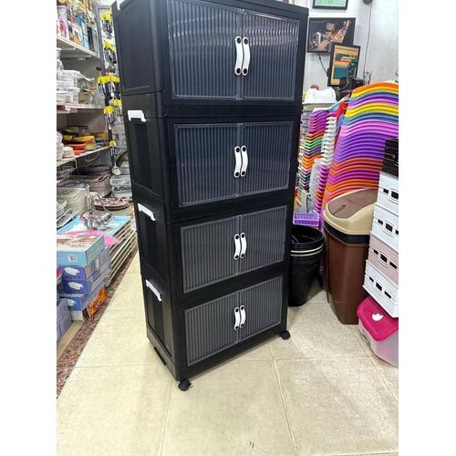 Khorshid Plastic 4 Tier Fantasy Storage Cabinet Multi-Use Storage Cabinet for Clothes Shoes Toys Gadgets and Office Supplies Plastic Size 120 H 45 W Black 320002145