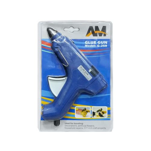 Modern hot glue gun with a locking and unlocking switch and a removable heat-resistant cap, ideal for small DIY projects, wide silicone glue guns