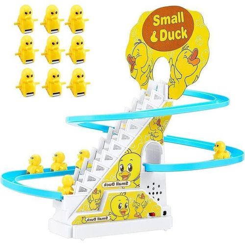 Electric Stair Climbing Track Toy for Kids, Duck Roller Coaster Toys with Flashing Lights and Music for Toddlers Boys and Girls (3 Duck Slide)