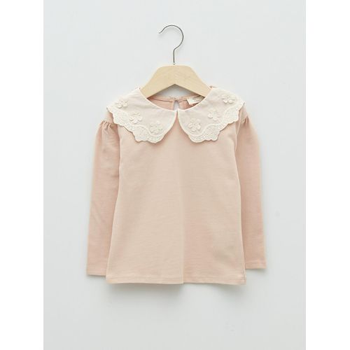 Peter Pan Collar Long Sleeved Basic Cotton Baby Girl's T-Shirt