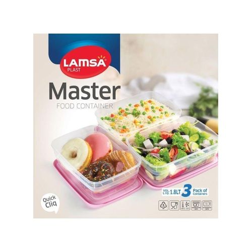 Lamsa Plast food container with lid refrigerator, dishwasher and safe set of 3-1.8 lit - multicolor