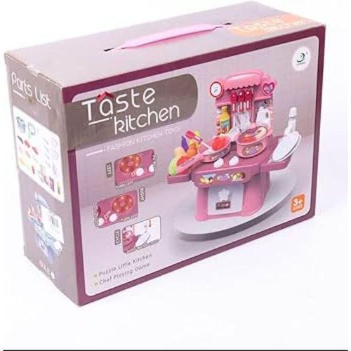 Kitchen Toys Imitated Chef Light Music Pretend Cooking Food Play Dinnerware Set Safe Cute Children Girl Toy Gift Fun Game Toy Kitchen Sink with Running Water and Electronic Induction Stove