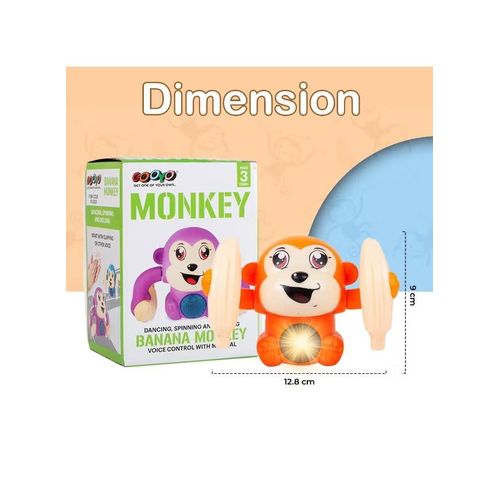 GY2029 Voice Control Banana Dancing Monkey Toy Spinning, Rolling and Tumbling Toy for Kids with Bright LED Lights & Sound Effects Orange 3xAAA Battery (Not Included)