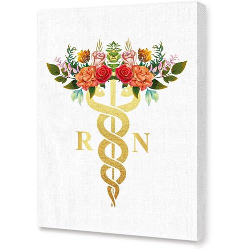 Nurse Office Canvas Wall Art,Medical Caduceus Canvas Painting Wall Decor for Doctor Nurse Office Clinic Hospital Wall Decor,Appreciation Graduation Gift for ER Registered Nurse RN