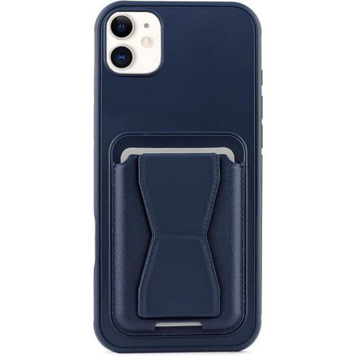 Leather wallet and protective cover leather back cover with heat-resistant polyurethane plastic frame shockproof protective cover with card holder compatible with iPhone 11 61 inch Blue