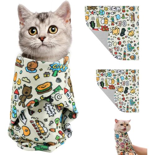 Cat Grooming Wrap, Fabric Cat Restraint Wrap, Self-Adherent, Anti-Bite, Anti-Scratch, Anti-Escape Calming Wrap for Medicine, Nail Clipping- Multifunctional Pet Tool (L)