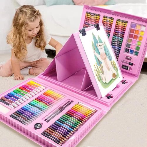 Creative Art Studio: Ultimate All-in-One Pink Easel Case & Multi-Media Speed Drawing Challenge Game