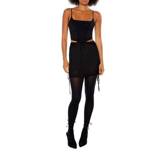 Mesh Drawstring Mini Skirt