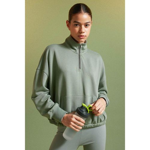 Woman Crop Top Long Sleeve Sweat Shirt - Green