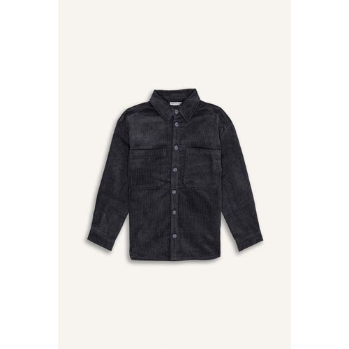 Oversize Wide Fit Polo Neck Velvet Long Sleeve Shirt Boys'