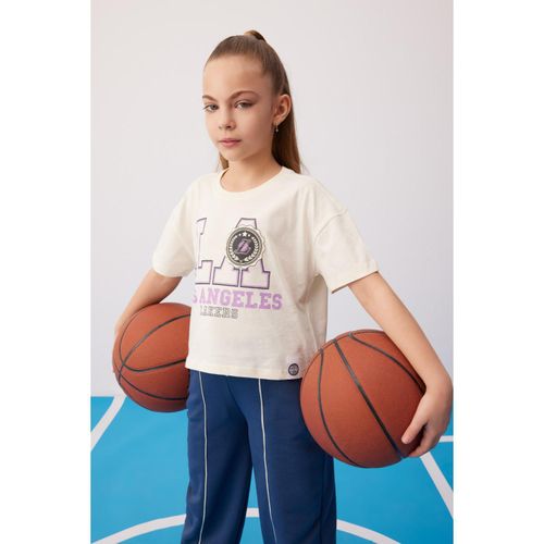 Crop NBA Los Angeles Lakers Licensed Short Sleeve T-shirt - Ecru