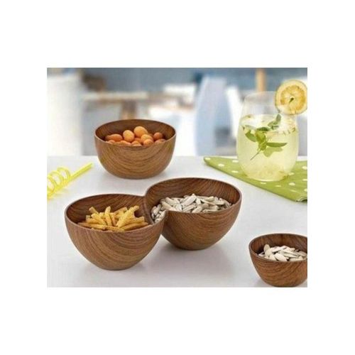 Evelin Double Compartment Wooden Serving Bowl for Nuts, Snacks, Sauces 25*12.5*7cm (Anti Break)