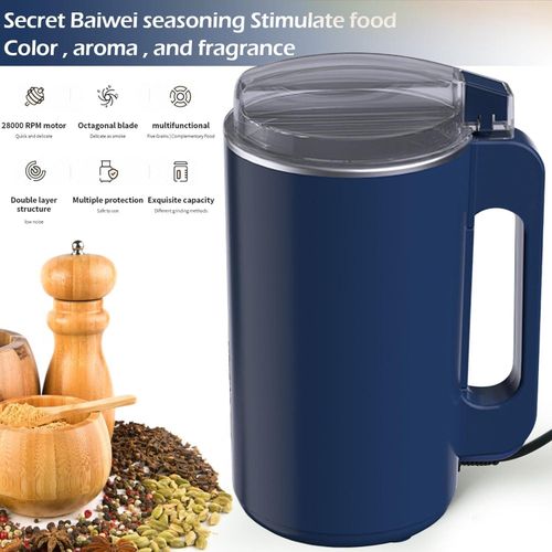 Grain Mill, Multifunctional Electric Spice Mill, Coffee Grinder with Stainless Steel Striking and Transparent Lid, 600 ml Capacity for Coffee Beans, Nuts, Spices, Grains, Herbs