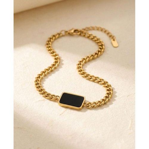 Elegant Golden-Tone Chain Bracelet with Rectangular Inlay for Women