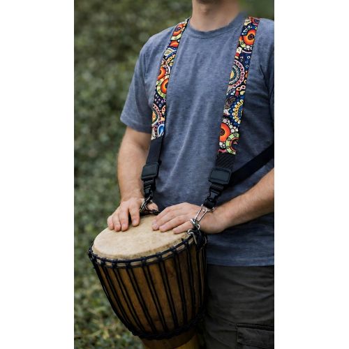 Adjustable Djembe Drum Shoulder Strap Belt Carrier with Quick-Release Buckles Heavy-Duty Dejembe Strap - Carabiner Hooks Padded Harness Hands-Free Carrying Strap for Djembe & Hand Drums