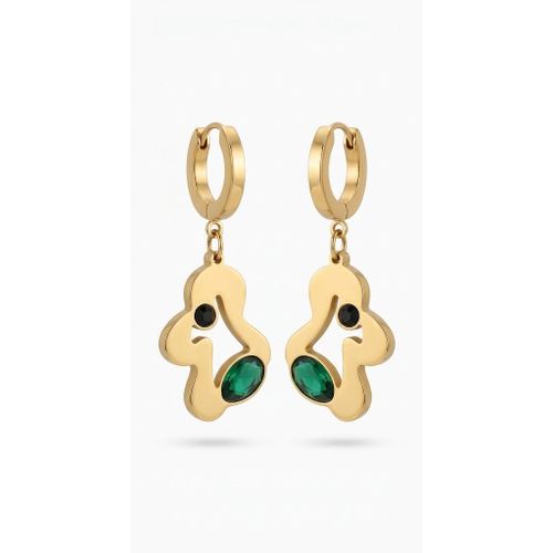 Stainless Steel Abstract Gold Clover Huggie Drop Earrings