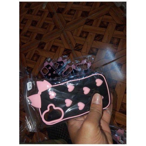 iPhone 17 Case Phone Cases,Cute 3D Cartoon Black Silicone Phone Case with Pink Love Bow Soft Shockproof Protective Case Funny for