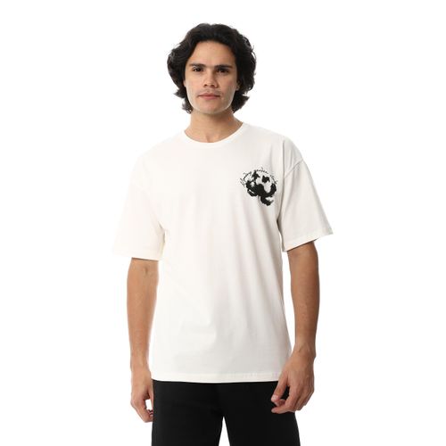 Loose Fit White Printed Half Sleeves T-Shirt