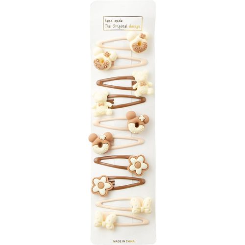 Hair Talk Clips Set 10 Pieces Different Shapes for Girls, Beige and Brown, DR-A-11