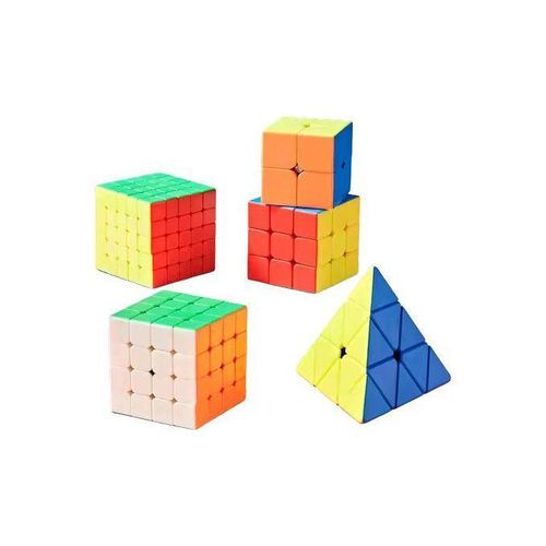 5-in-1 Stickerless Speed Cube Set Includes 22 33 44 55 Magic Cubes and Triangle Pyraminx Puzzle Smooth Rotation Bright Non-Fading Colors Brain Teaser Bundle for Kids Beginners and Pros Durable Educational and Fun