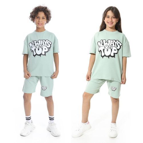 Always On Top Printed Boys and Girls Shorts Set- Mint Green
