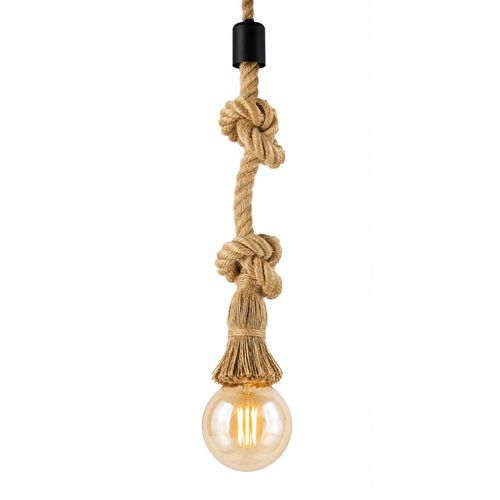 Natural Beige Jute Rope Pendant Light with Decorative Knots – 100 cm Height & 10 cm Ceiling Plate Diameter – Mishkah Light