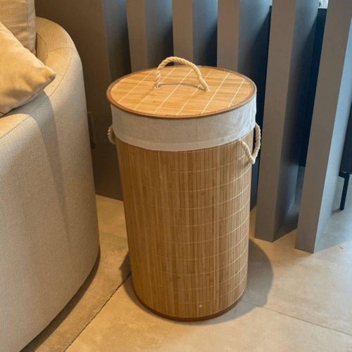 تخزين الغسيل - سلة مغسلة منسوجة مزودة بغطاء لتعزيز جمالية منزلك أثناء تنظيم الملابس (الحجم 60 سم)