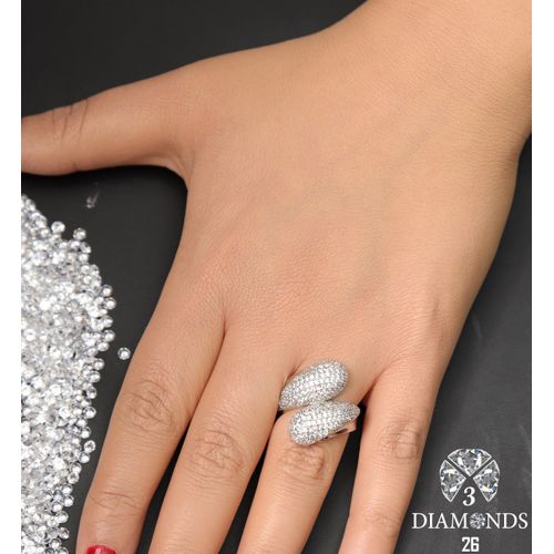 خاتم 3Diamonds بلاتيني مطلي للنساء مع حجر الزركون - فضي