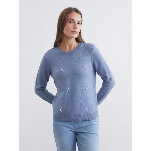 Crew Neck Pearl Embellished Women's Knit Sweater