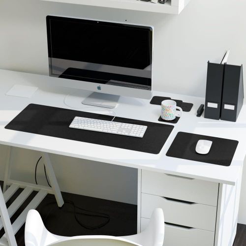 HOME Leather Office Set - Premium Faux Leather Desk Accessories with Elegant Detailings, Perfect for Organizing Home Office - 1 Large Pad, 1 Mouse Pad, 4 Coasters - Black