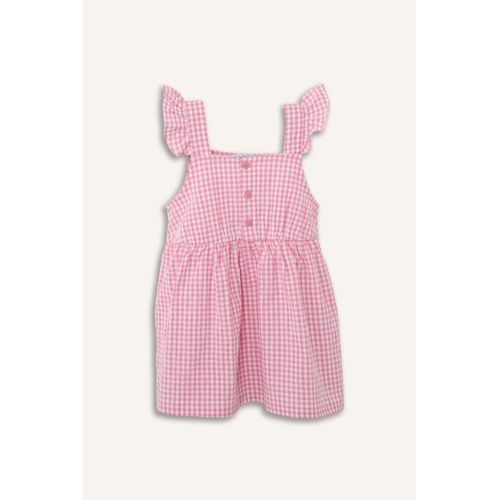 Baby Girl Gingham Strappy Waffle Textured Dress