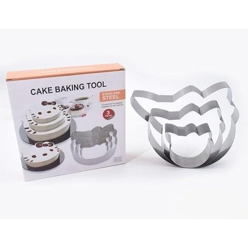 Cake Molds Set – 3 Pcs Stainless Steel Baking Molds 20cm 15cm 10cm – Bear Shape Cookie Cutter – Cake Decorating Tools for Birthday, Anniversary, Dessert Baking – Nonstick, Durable (Silver, Cat)