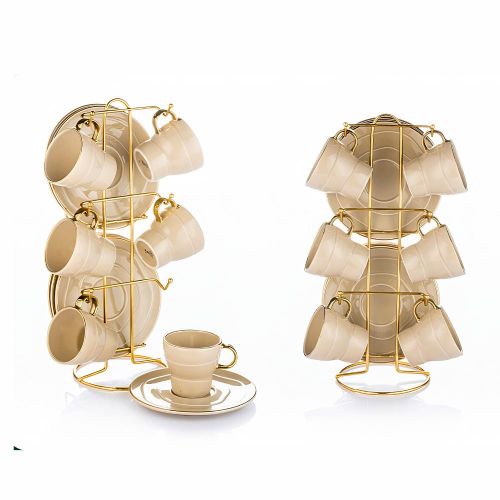 Porcelain coffee set Luster 12 pieces + gold stand