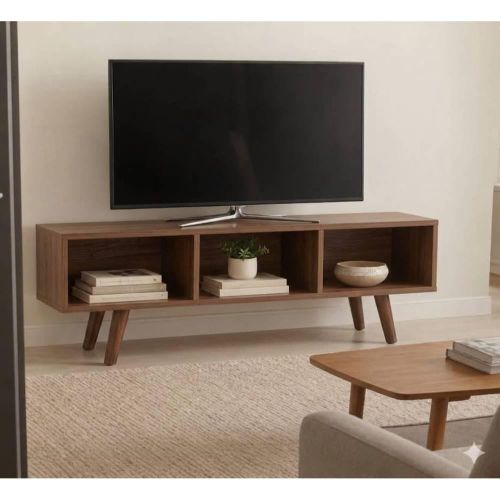 Shipboard Wood TV Table, 120*30*43 cm, 3 Eyes - Brown