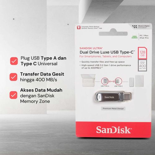 Ultra Dual Drive Luxe USB Type-C Flash Drive - 128GB (Silver)