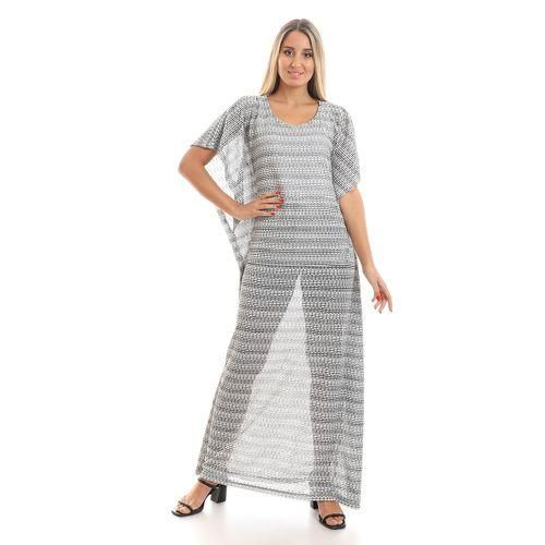 Wide Scoop Neck Slip On Kaftan - Black & Grey