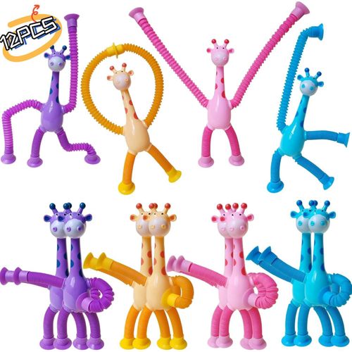 Pack of 12 telescopic jirafa toys with ventosa, tubes for rewinding, travel toys for children, educational toys for children aged 3, 4, 5, 6, 7, 8, 9 years old, children and children